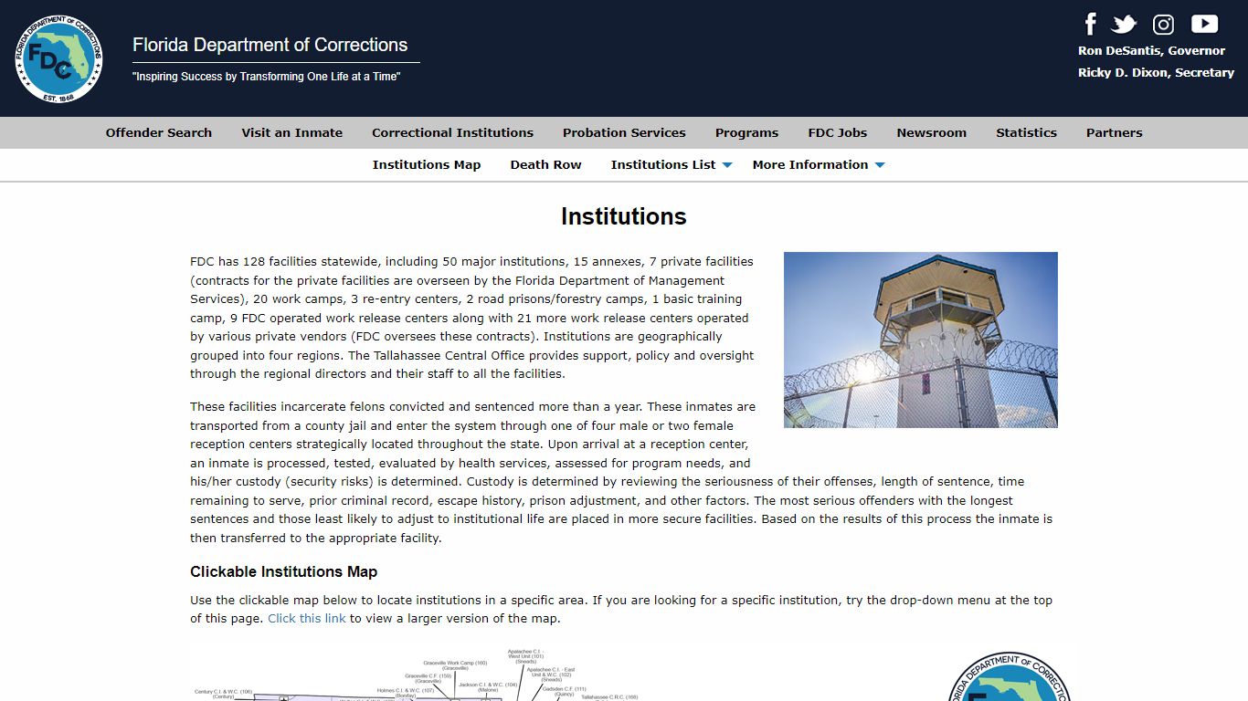 Institutions -- Florida Department of Corrections