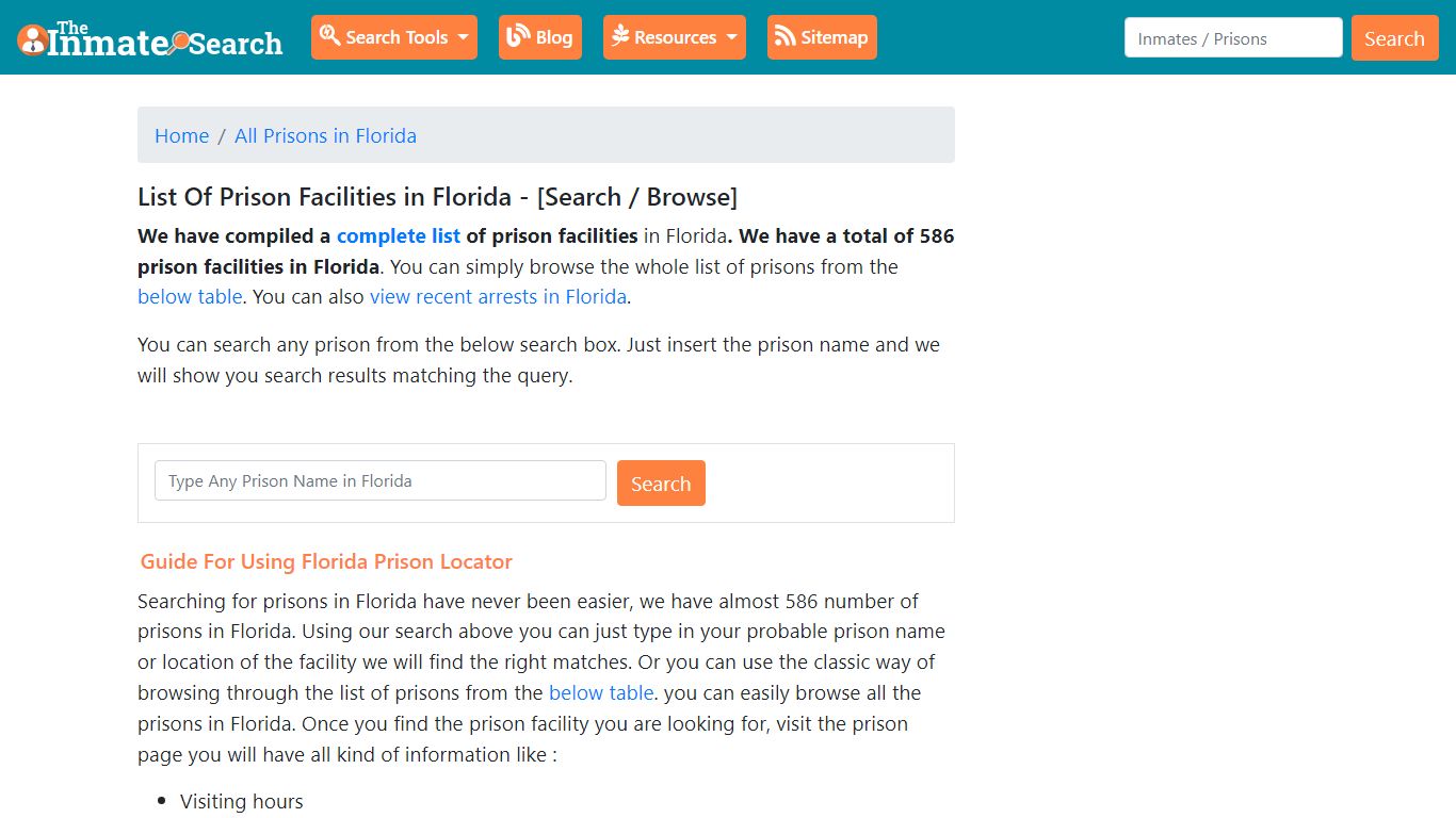 List Of Prison Facilities in Florida - [Search / Browse]